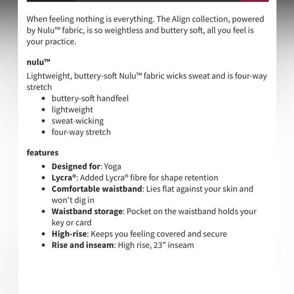 Lululemon Women’s 4 High Rise Align‎ Crop Leggings Pink Lychee Soft Yoga Lounge - Picture 10 of 10